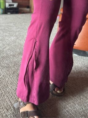 Lululemon Ribbed Magenta Flare Pants with Side Ankle Zipper